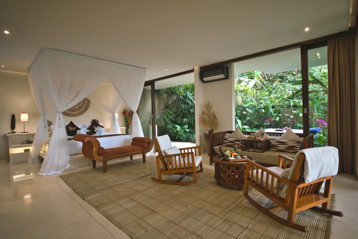 Presidential Royal Suite surrounded by lush tropical gardens at Nandini Jungle by Hanging Gardens in Ubud, Bali