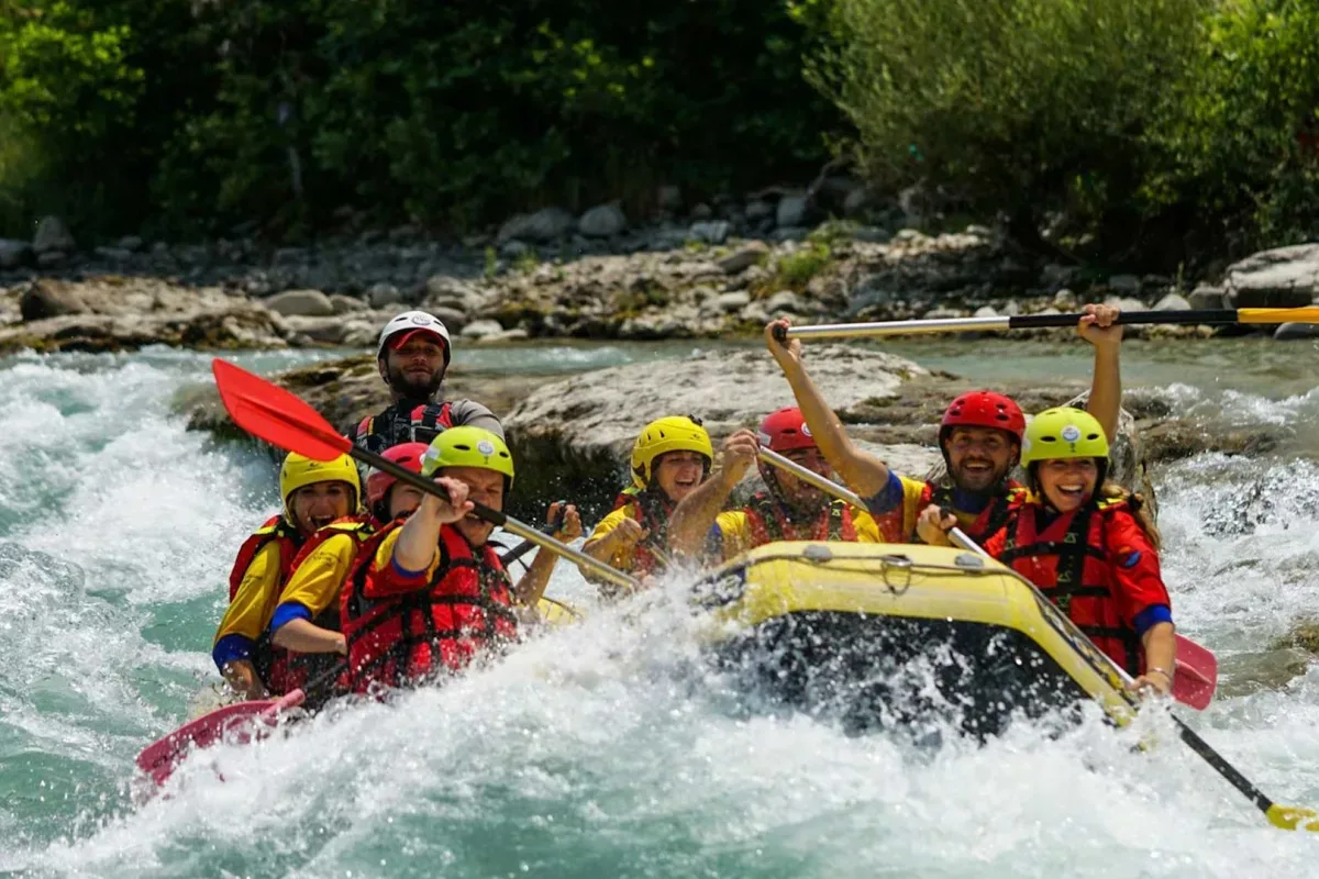 Guests enjoying Ayung River rafting adventure near Nandini Jungle by Hanging Gardens in Ubud Bali