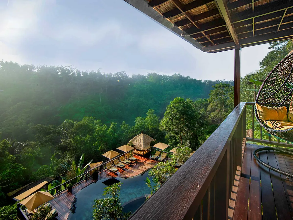 Jungle resort in Ubud with rainforest valley views and a private balcony at Nandini Jungle by Hanging Gardens